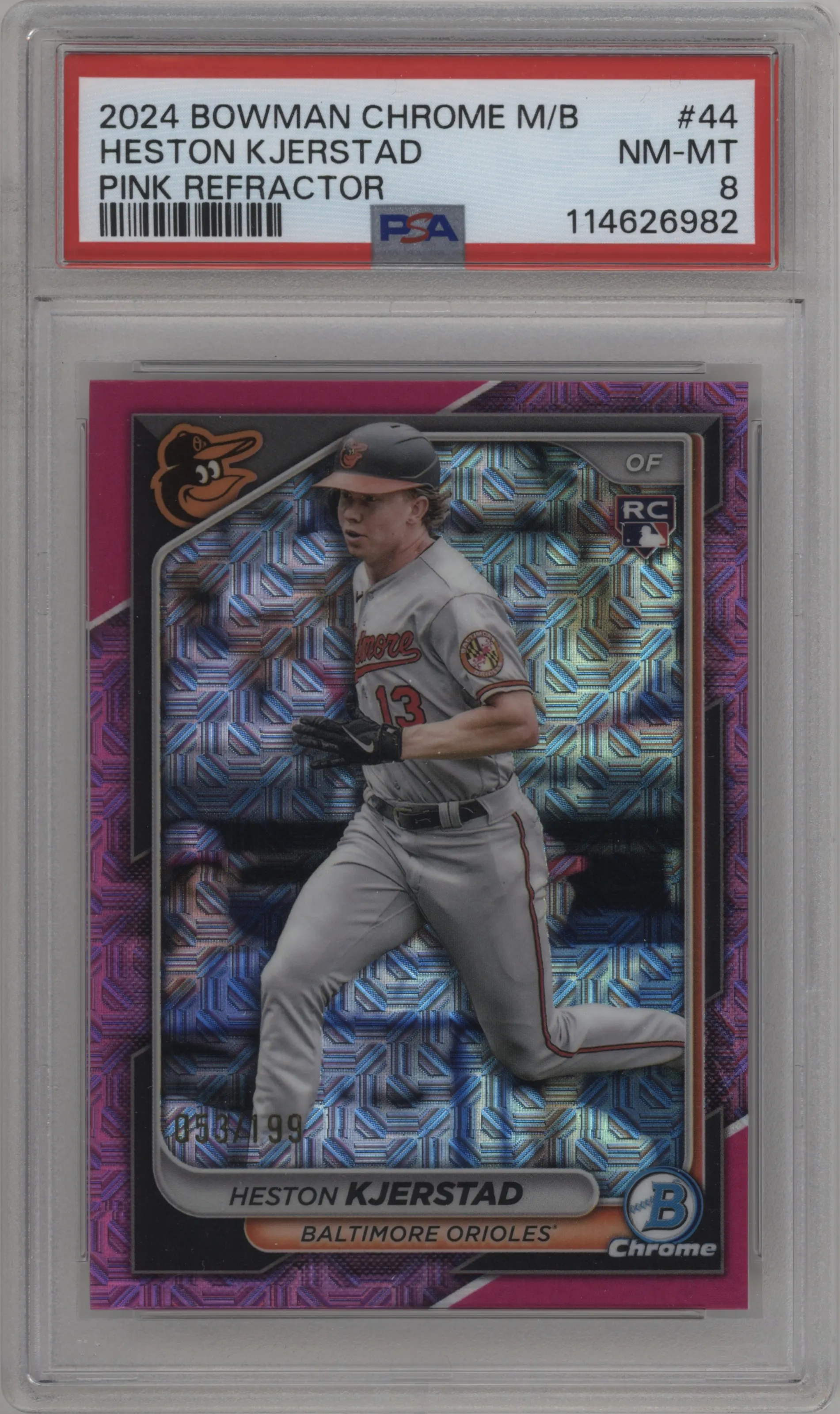 2024 Bowman Chrome Mega Box Heston Kjerstad Pink Refractor PSA 8