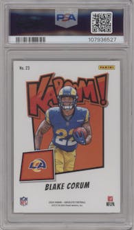Blake Corum from the 2024 Panini Absolute set featuring a Gold parallel graded by PSA and given an overall grade of 9.