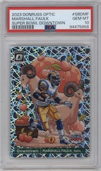 Marshall Faulk from the 2023 Donruss Optic set graded by PSA and given an overall grade of 10.
