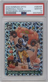 Marshall Faulk from the 2023 Donruss Optic set graded by PSA and given an overall grade of 10.