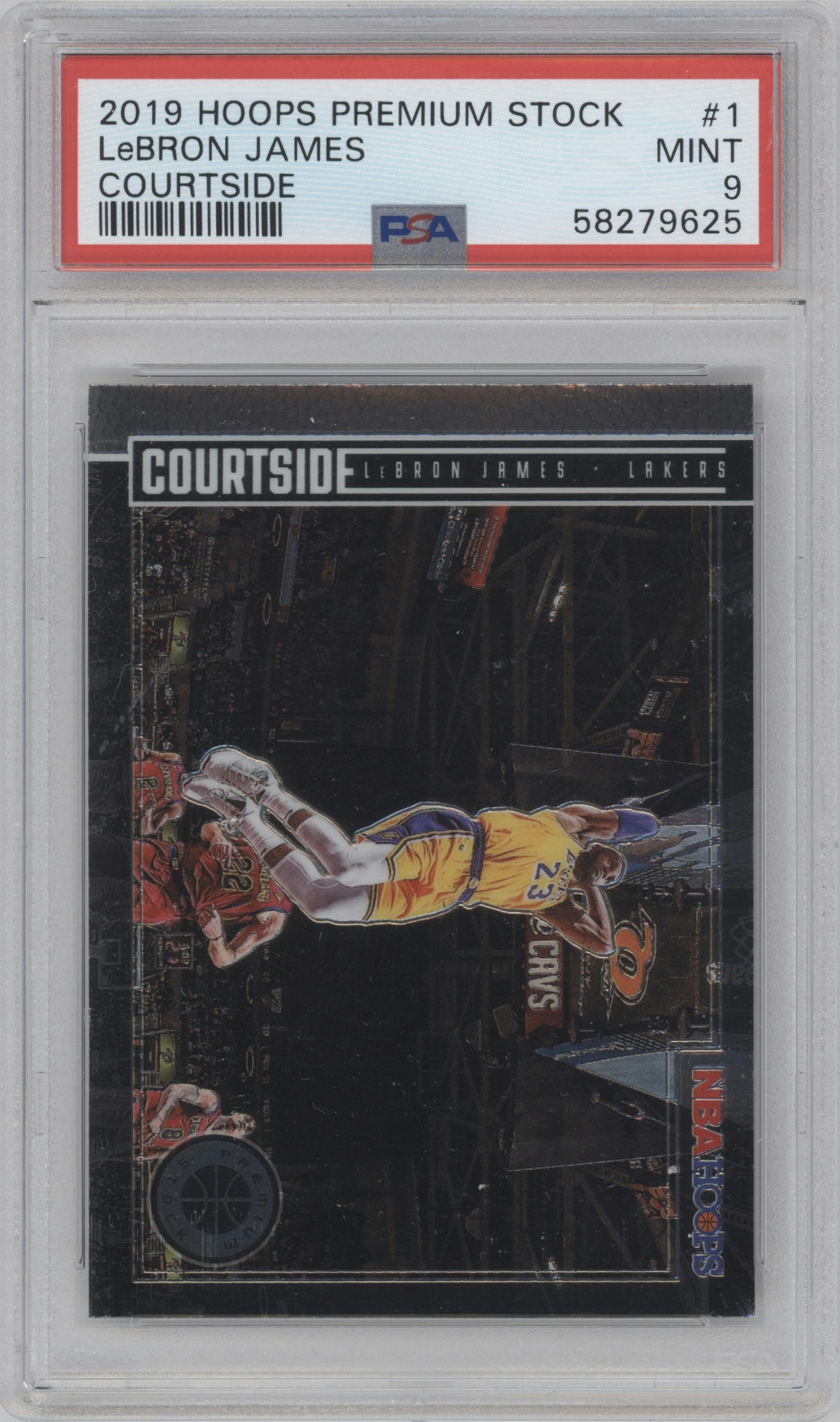 LeBron James from the 2019-20 Panini Hoops Premium Stock set graded by PSA and given an overall grade of 9.