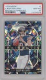 Caleb Williams from the 2024 Panini Prizm set featuring a Green Ice Prizm parallel graded by PSA and given an overall grade of 10.