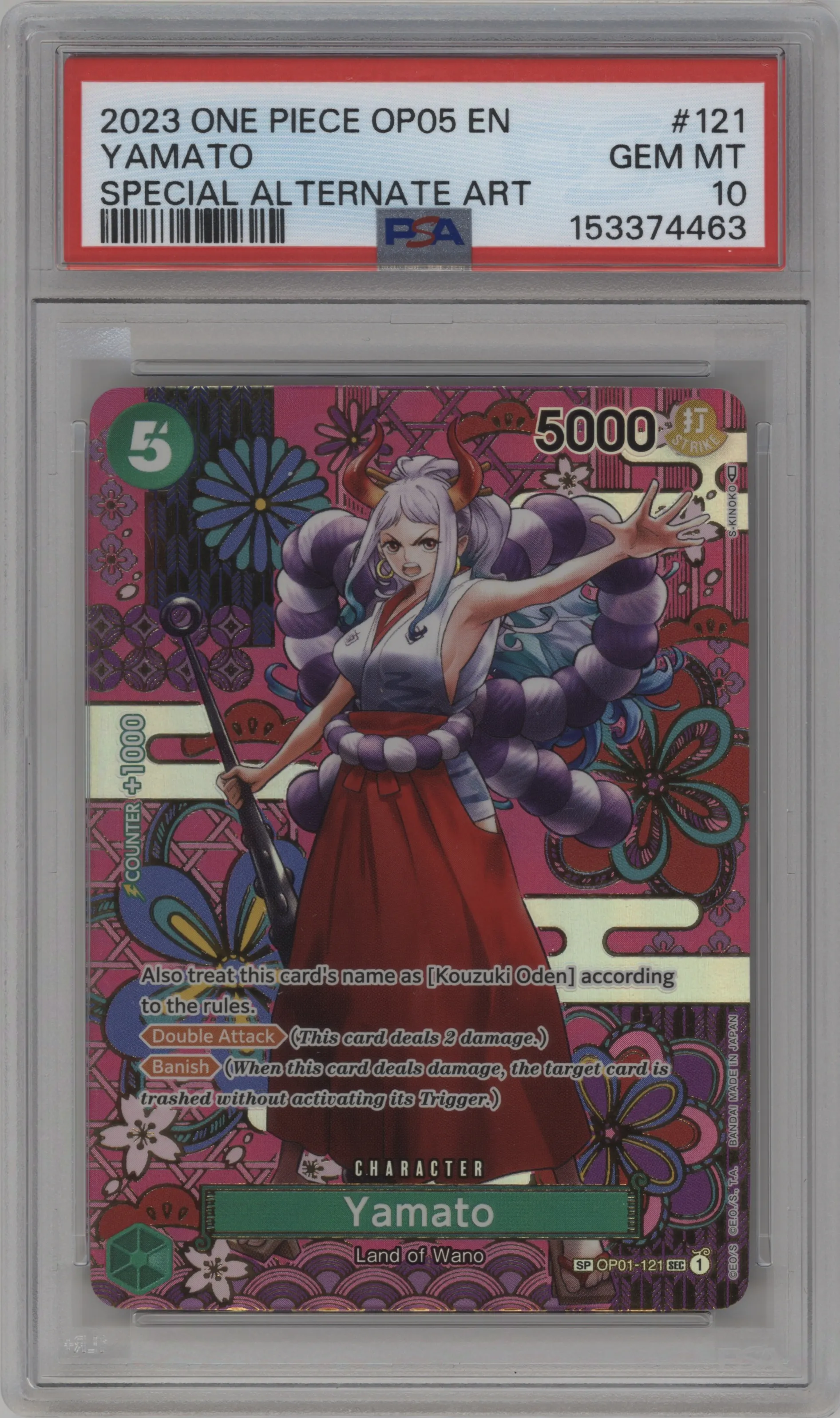 2023 One Piece Awakening of the New Era Yamato Alternate Art OP01-121 SEC #SP OP01-121 SEC PSA 10