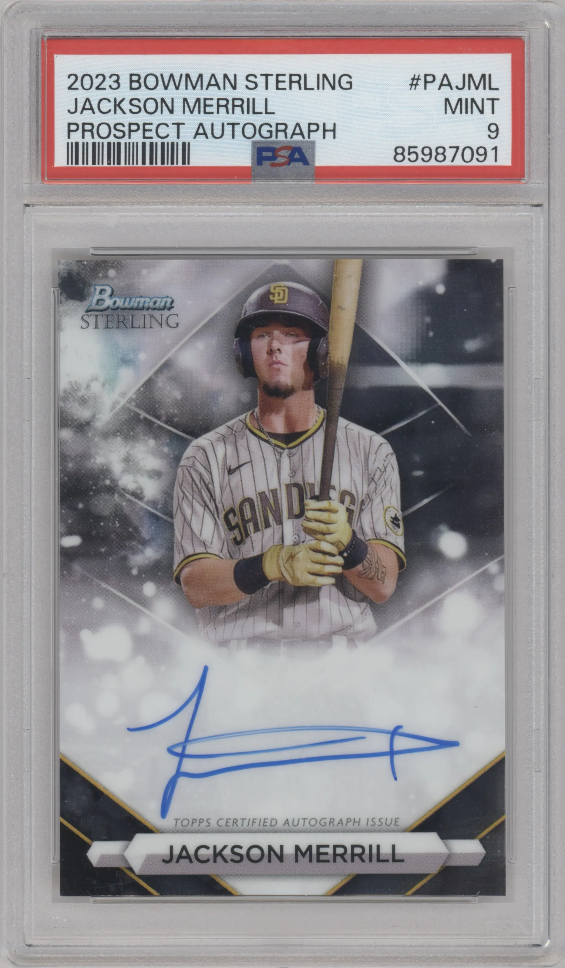 2023 Bowman Sterling Prospect Auto Jackson Merrill #PA-JML PSA 9