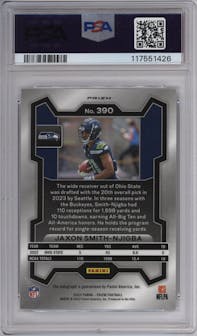 Jaxon Smith-Njigba from the 2023 Panini Prizm set graded by PSA and given an overall grade of 10.