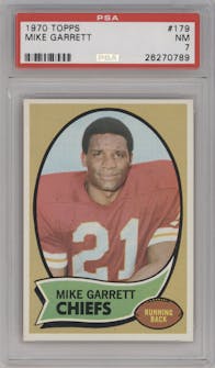 Mike Garrett from the 1970 Topps set graded by PSA and given an overall grade of 7.