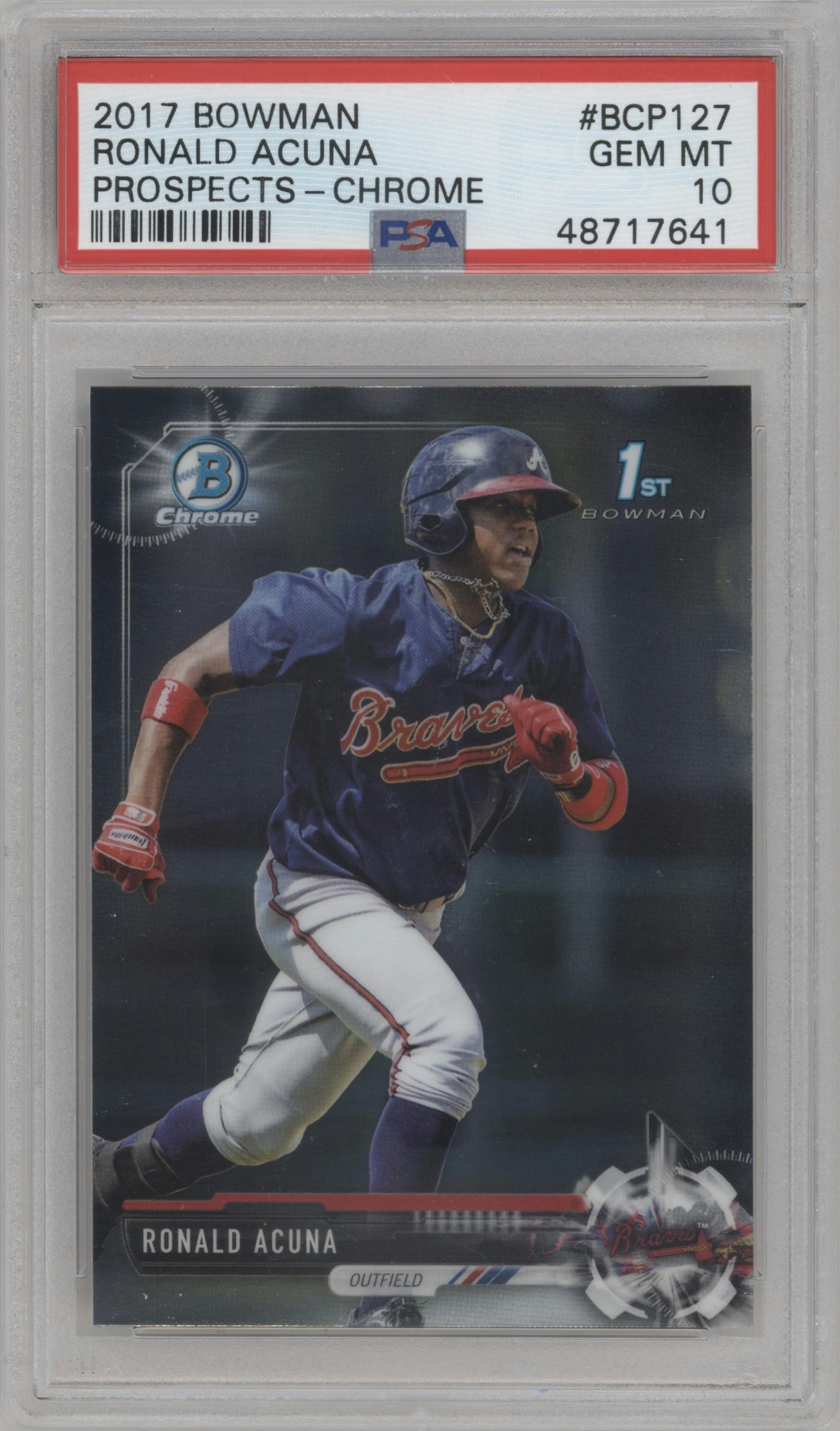 Ronald Acuna from the 2017 Bowman set graded by PSA and given an overall grade of 10.
