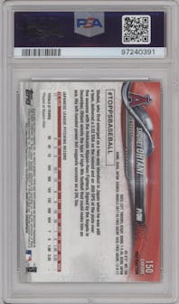 Shohei Ohtani from the 2018 Topps Chrome set featuring a Sepia Refractor parallel graded by PSA and given an overall grade of 9.
