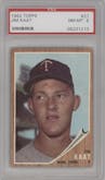 Jim Kaat from the 1962 Topps set graded by PSA and given an overall grade of 8.