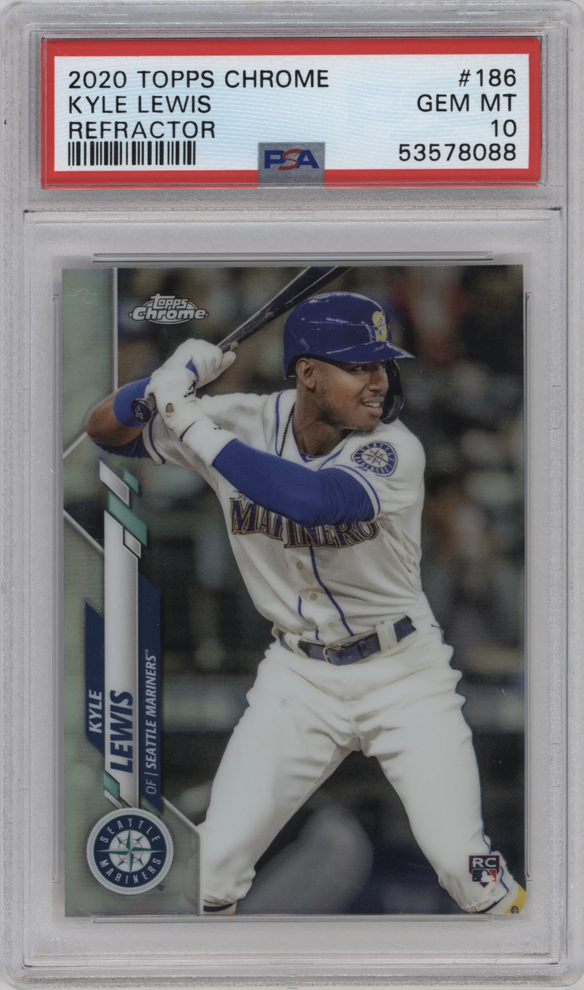 2020 Topps Chrome Kyle Lewis Refractor #186 PSA 10