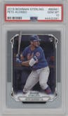 Pete Alonso from the 2019 Bowman Sterling set graded by PSA and given an overall grade of 10.