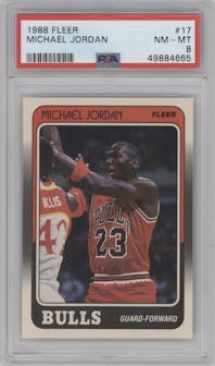 Michael Jordan from the 1988-89 Fleer set graded by PSA and given an overall grade of 8.