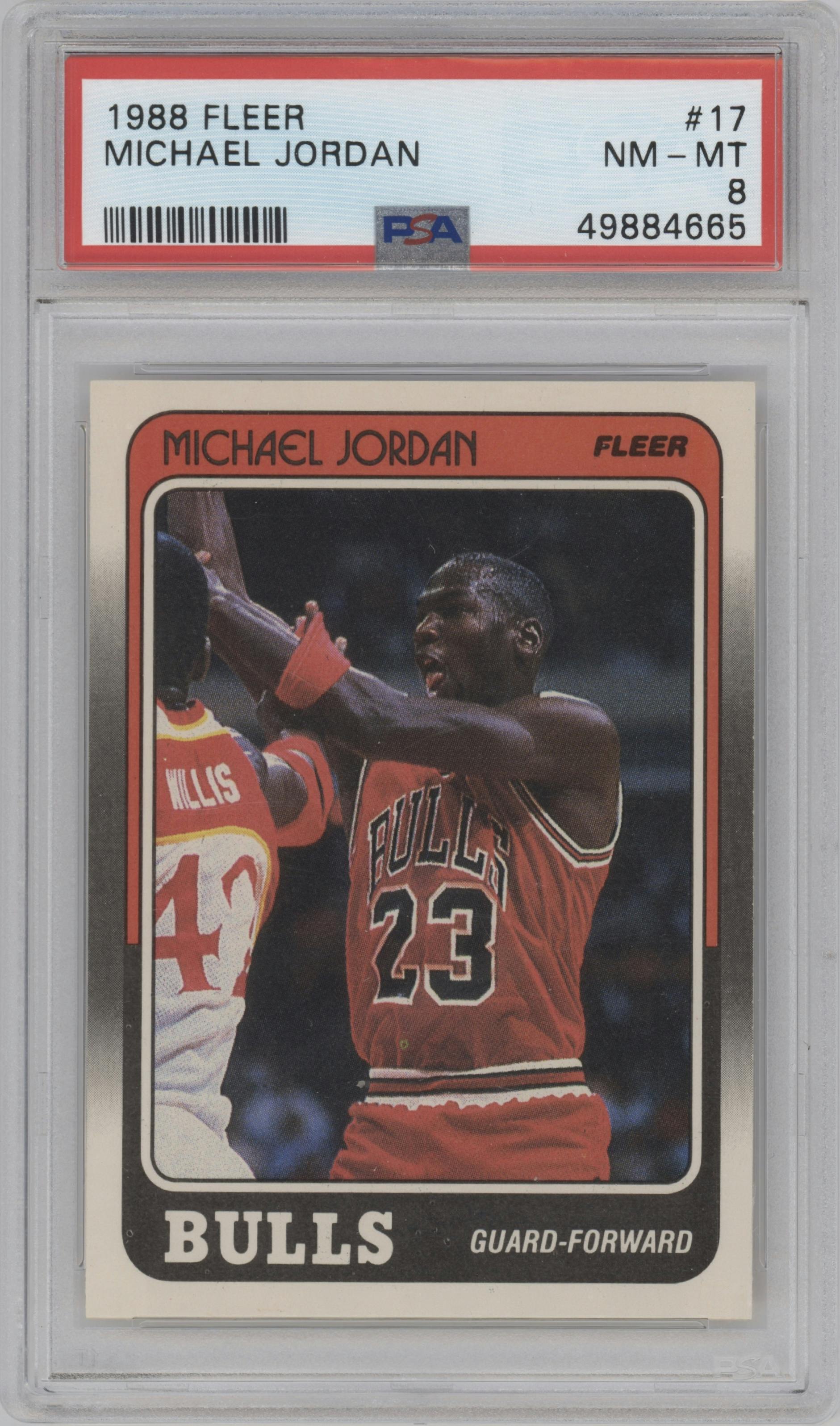 Michael Jordan from the 1988-89 Fleer set graded by PSA and given an overall grade of 8.