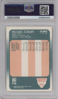Michael Jordan from the 1988-89 Fleer set graded by PSA and given an overall grade of 8.