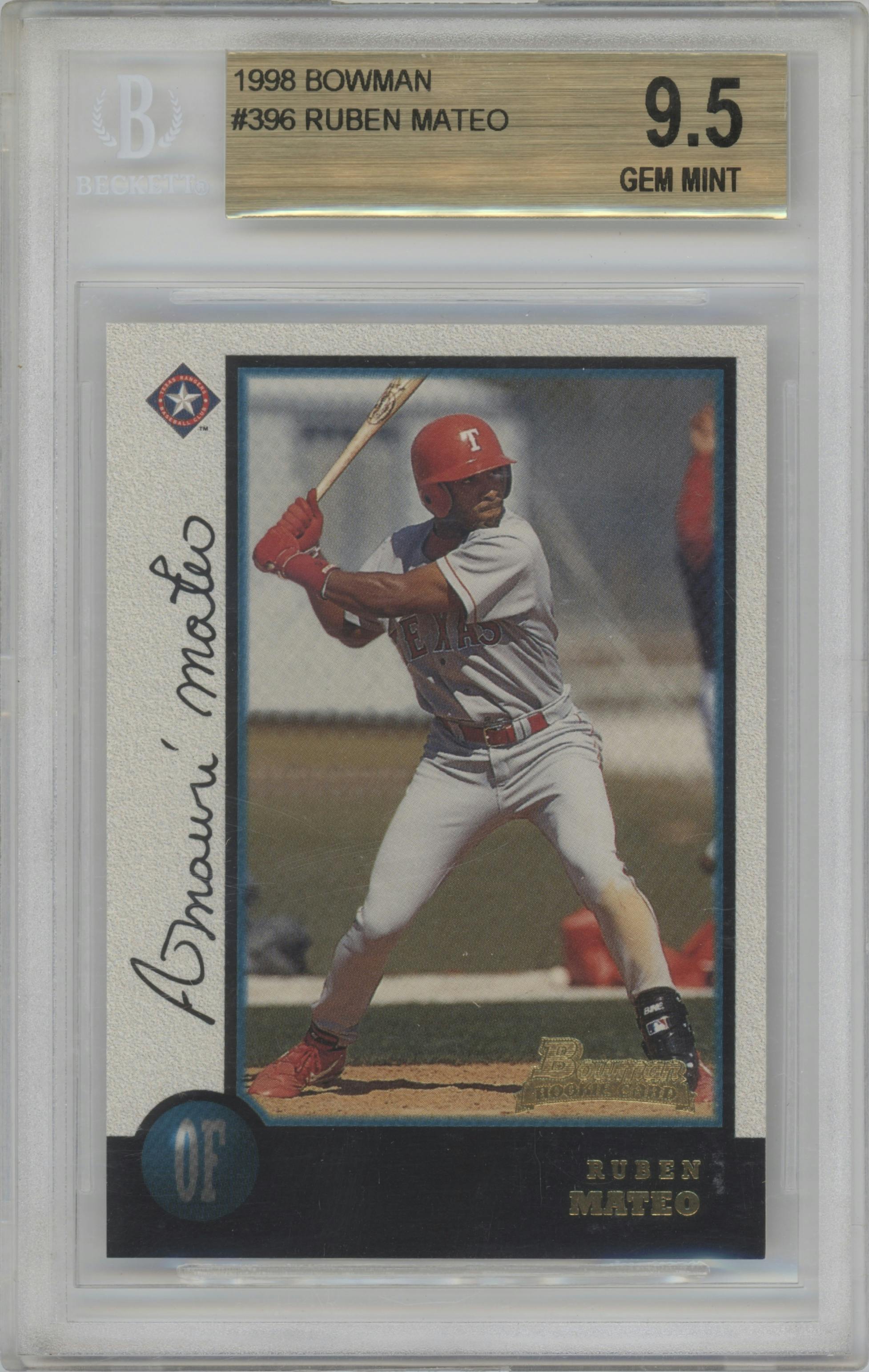Ruben Mateo from the 1998 Bowman Chrome set graded by Beckett and given an overall grade of 9.5.