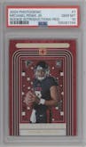 Michael Penix Jr. from the 2024 Panini Photogenic set featuring a Red parallel graded by PSA and given an overall grade of 10.