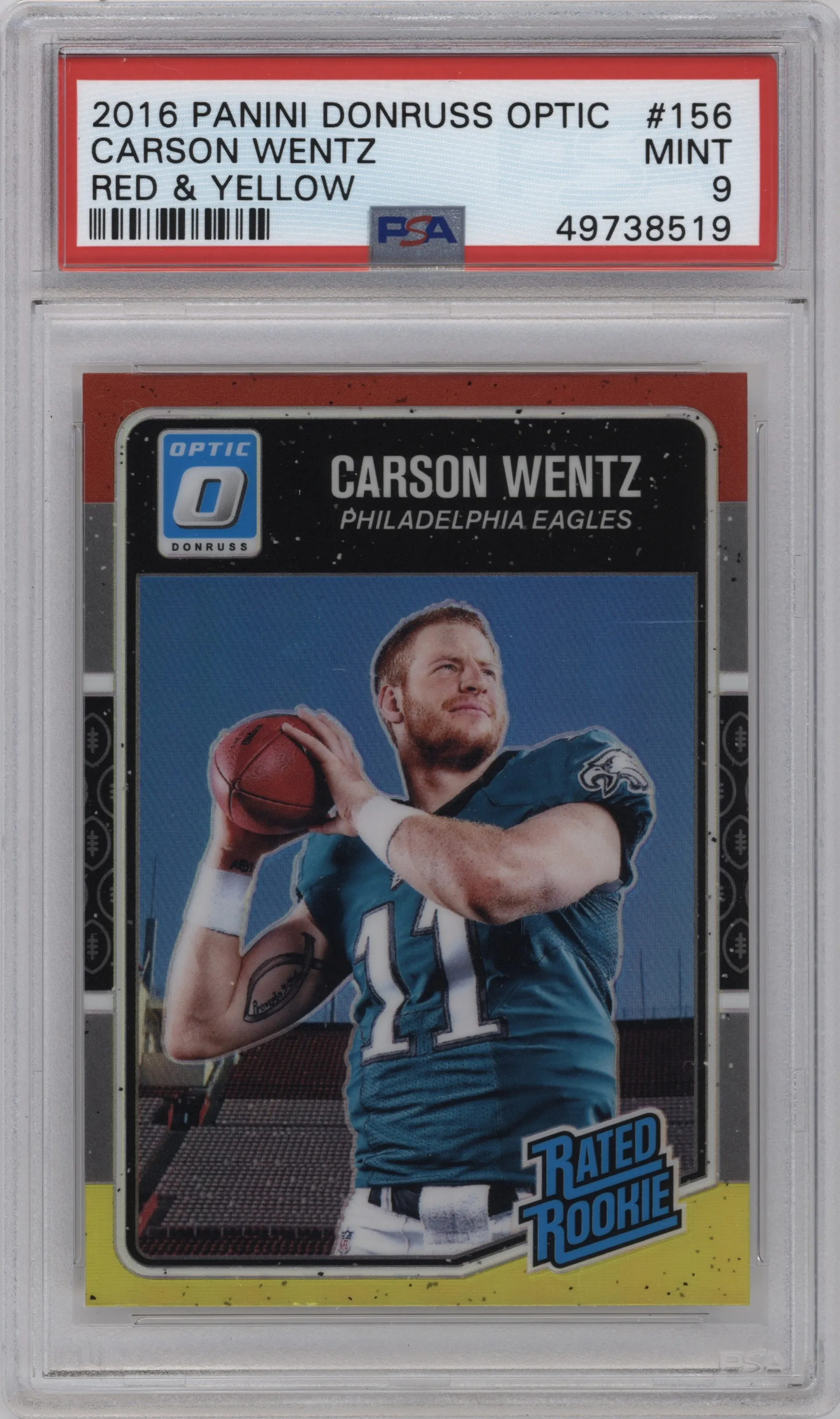 2016 Panini Donruss Optic Rated Rookie Carson Wentz Red & Yellow PSA 9