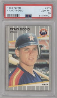 Craig Biggio from the 1989 Fleer set graded by PSA and given an overall grade of 10.