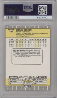 Craig Biggio from the 1989 Fleer set graded by PSA and given an overall grade of 10.