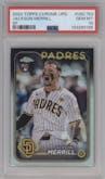 Jackson Merrill from the 2024 Topps Chrome Update set graded by PSA and given an overall grade of 10.