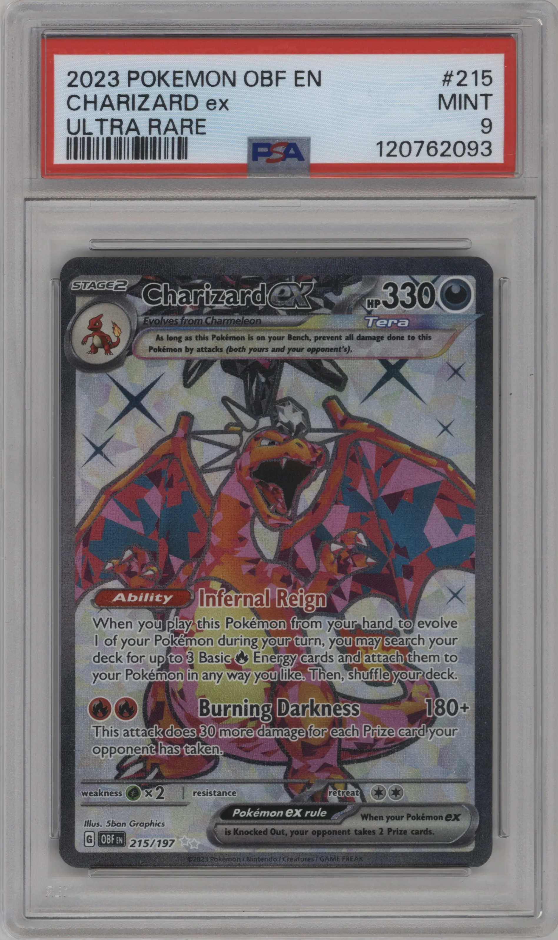 2023 Pokemon SV Obsidian Flame Charizard ex #215 PSA 9