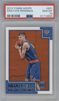 Kristaps Porzingis from the 2015-16 Panini NBA Hoops set graded by PSA and given an overall grade of 10.