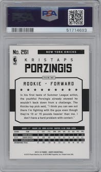 Kristaps Porzingis from the 2015-16 Panini NBA Hoops set graded by PSA and given an overall grade of 10.