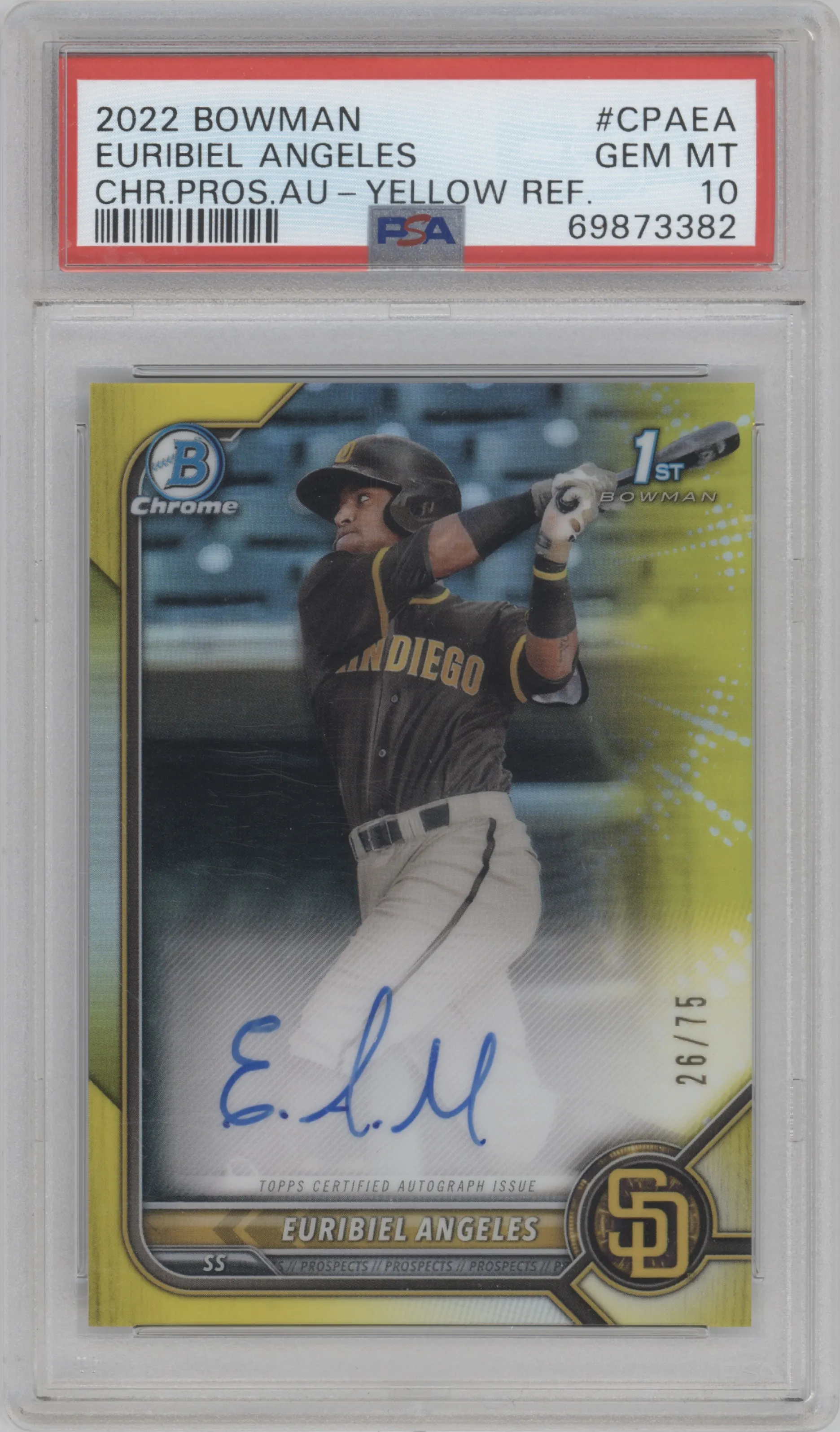 2022 Bowman Chr.Pros.Auto Euribiel Angeles Yellow Refractor PSA 10