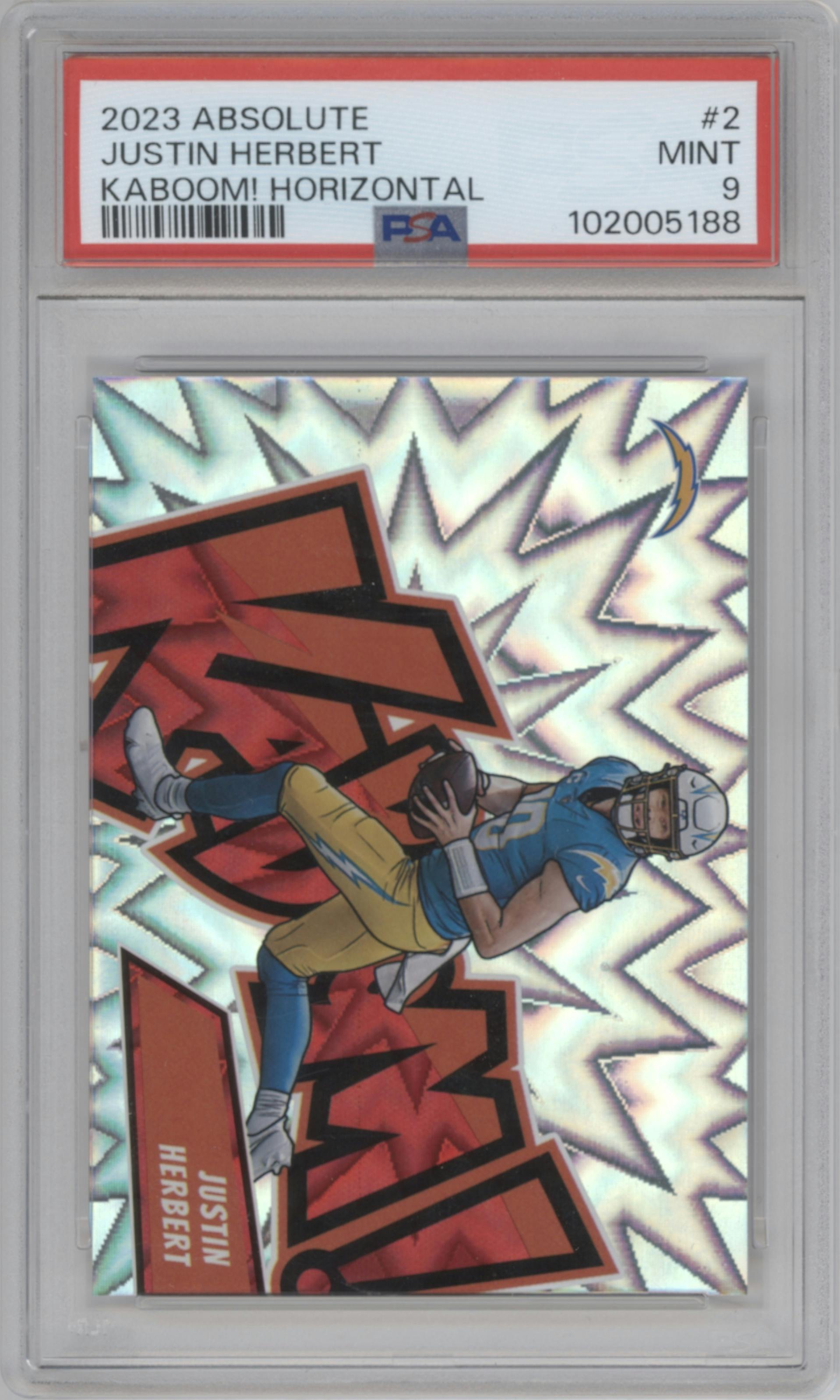 Justin Herbert from the 2023 Panini Absolute set graded by PSA and given an overall grade of 9.