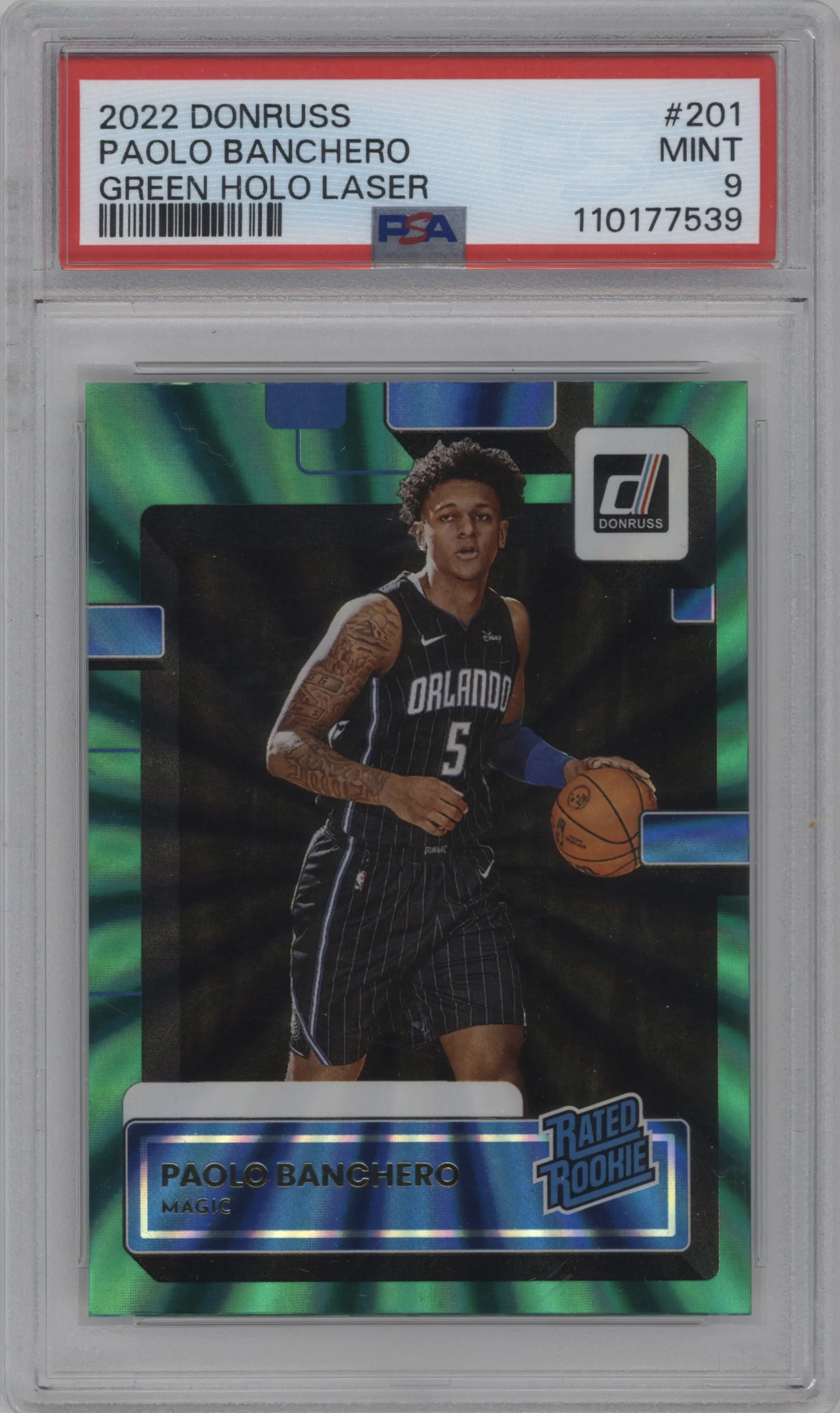 2022 Panini Donruss Rated Rookie Paolo Banchero Green Holo Laser #201 PSA 9