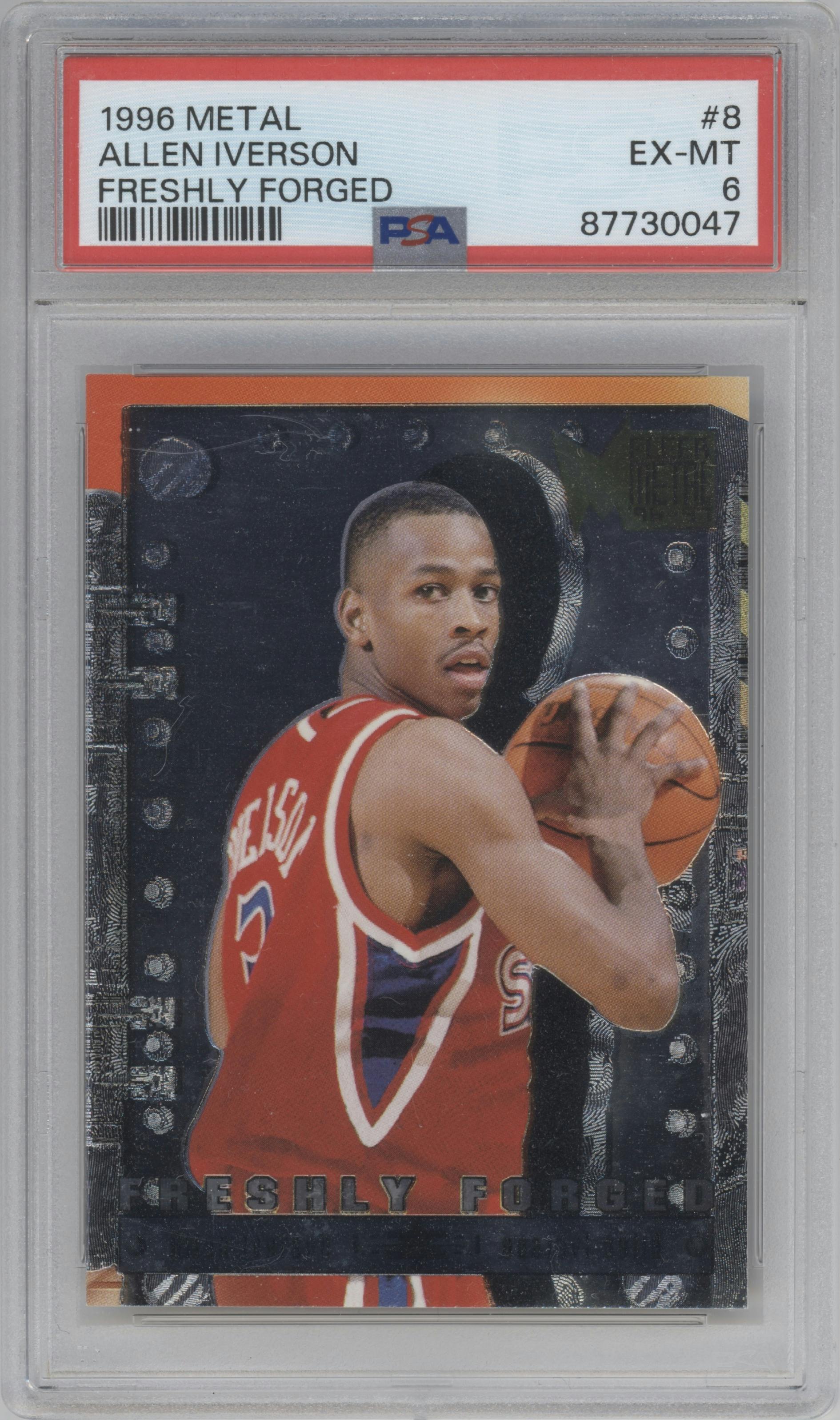Allen Iverson from the 1996-97 Fleer Metal  set graded by PSA and given an overall grade of 6.
