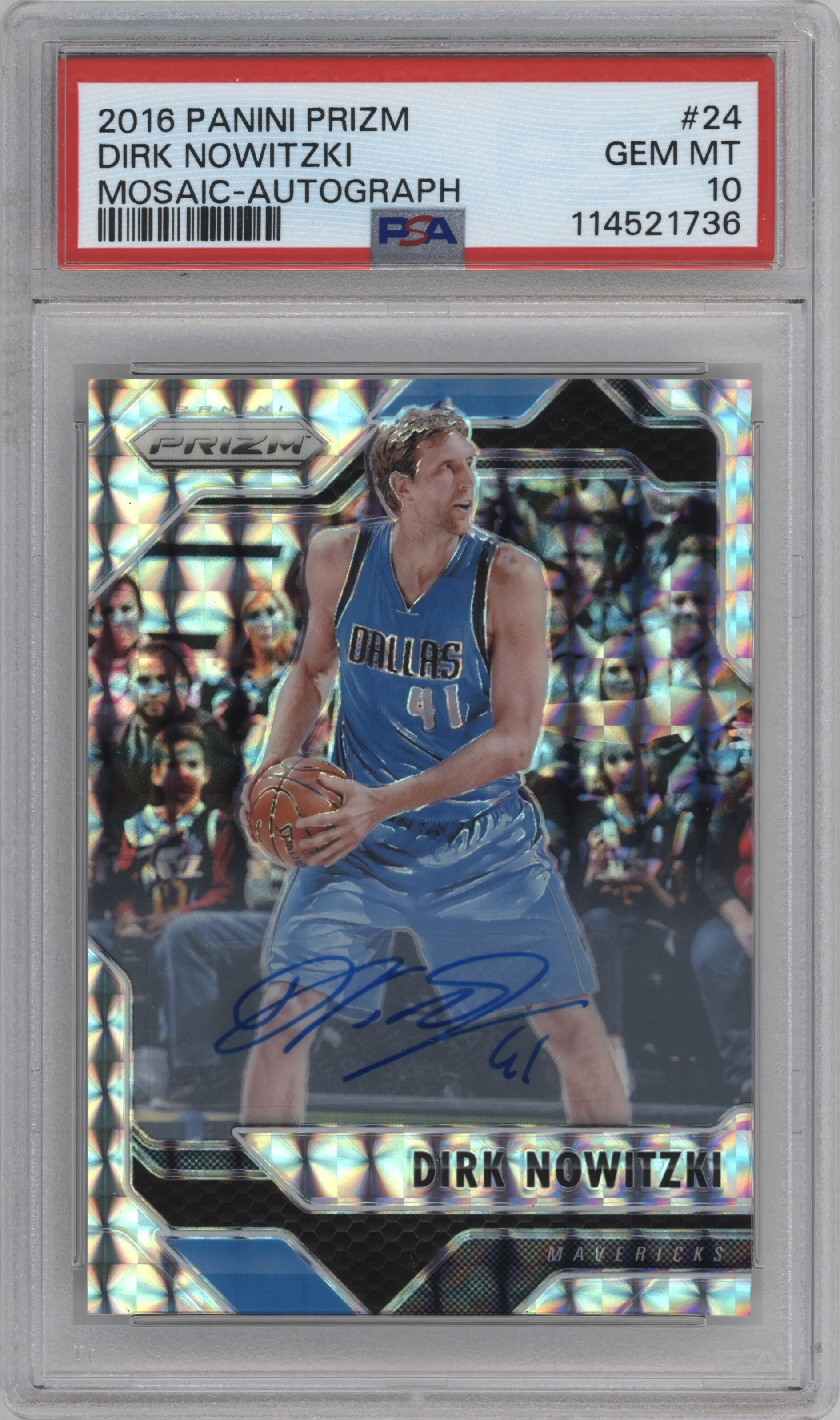 2016 Panini Mosaic Prizm Auto Dirk Nowitzki #24 PSA 10