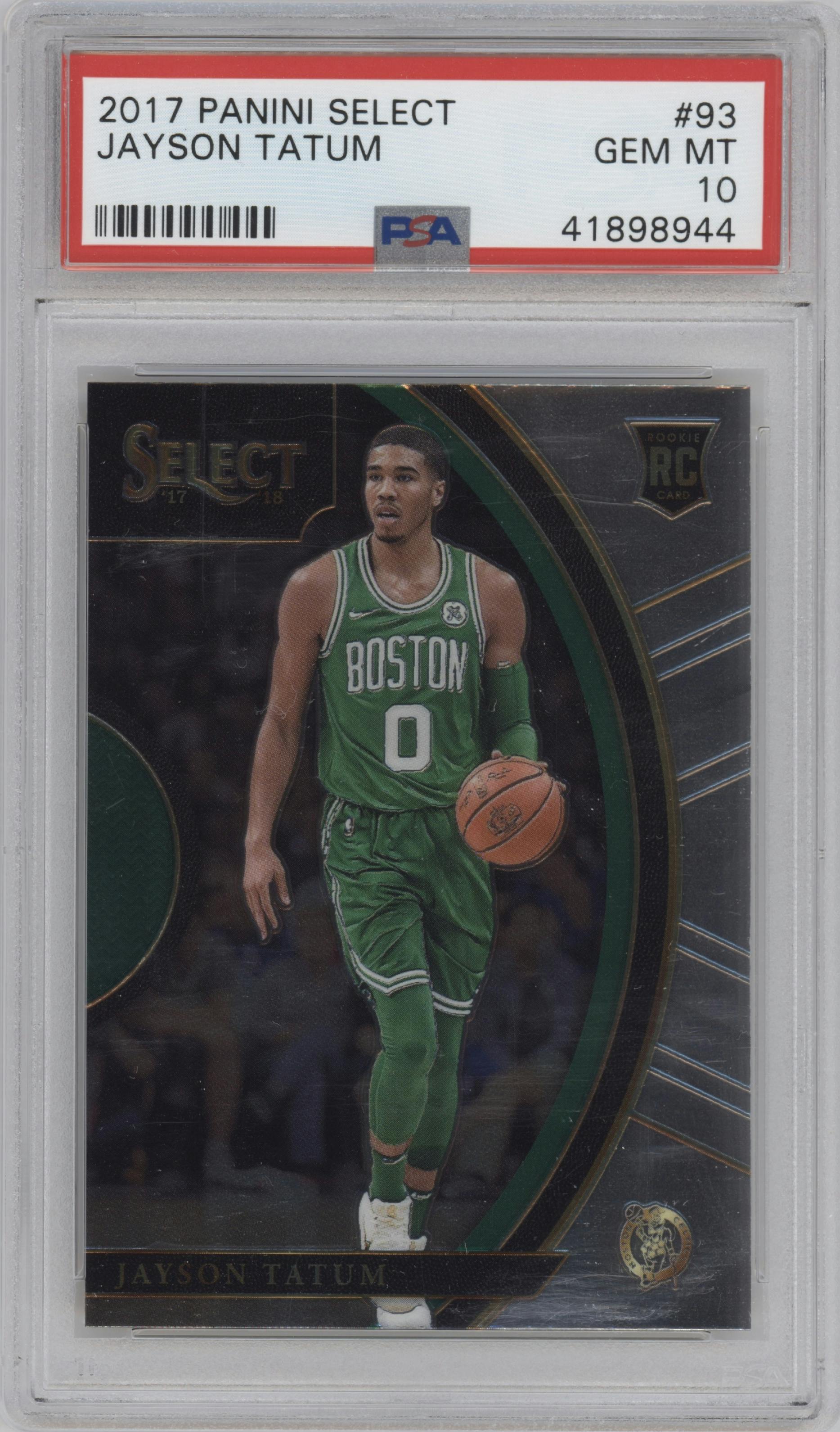 Jayson Tatum from the 2017-18 Panini Select set graded by PSA and given an overall grade of 10.