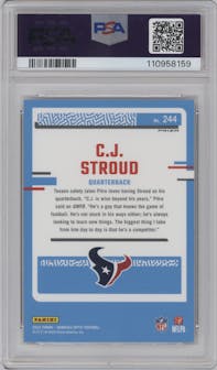 C.J. Stroud from the 2023 Donruss Optic set featuring a Hyper Red parallel graded by PSA and given an overall grade of 9.