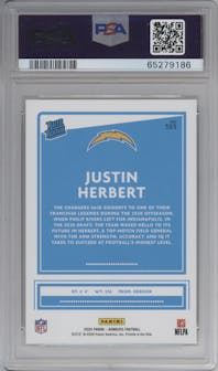 Justin Herbert from the 2020 Panini Donruss set graded by PSA and given an overall grade of 10.