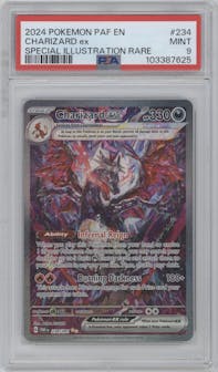 Charizard ex from the 2024 Pokemon SV set graded by PSA and given an overall grade of 9.