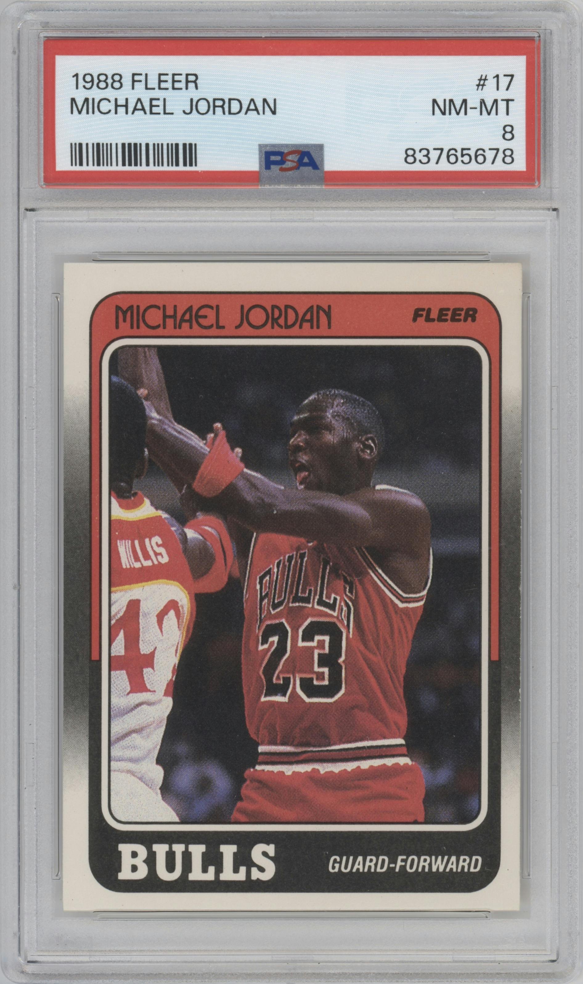 Michael Jordan from the 1988-89 Fleer set graded by PSA and given an overall grade of 8.