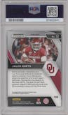 Jalen Hurts from the 2021 Panini Prizm Draft Picks set featuring a Red Ice parallel graded by PSA and given an overall grade of 10.