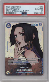 Boa Hancock from the 2023 One Piece set featuring a Alternate Art parallel graded by PSA and given an overall grade of 10.