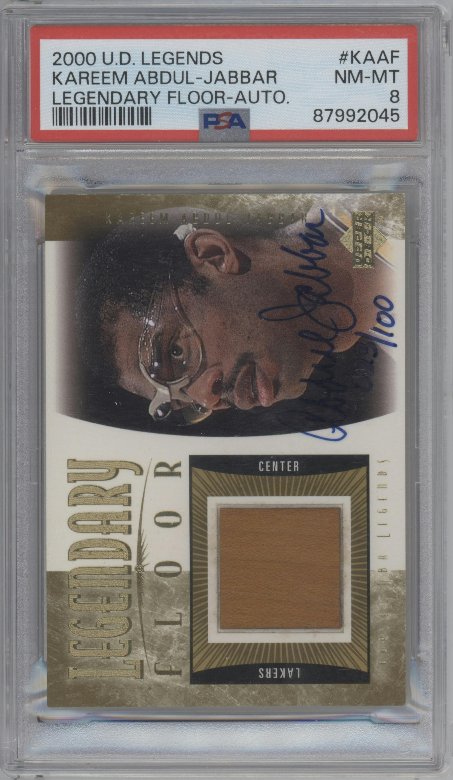 Kareem Abdul-Jabbar from the 2000-01 Upper Deck Legends  set featuring a Autographed parallel graded by PSA and given an overall grade of 8.