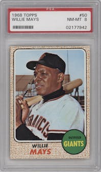 Willie Mays from the 1968 Topps set graded by PSA and given an overall grade of 8.