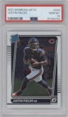 Justin Fields from the 2021 Panini Donruss Optic set graded by PSA and given an overall grade of 10.