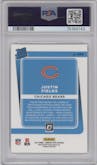 Justin Fields from the 2021 Panini Donruss Optic set graded by PSA and given an overall grade of 10.