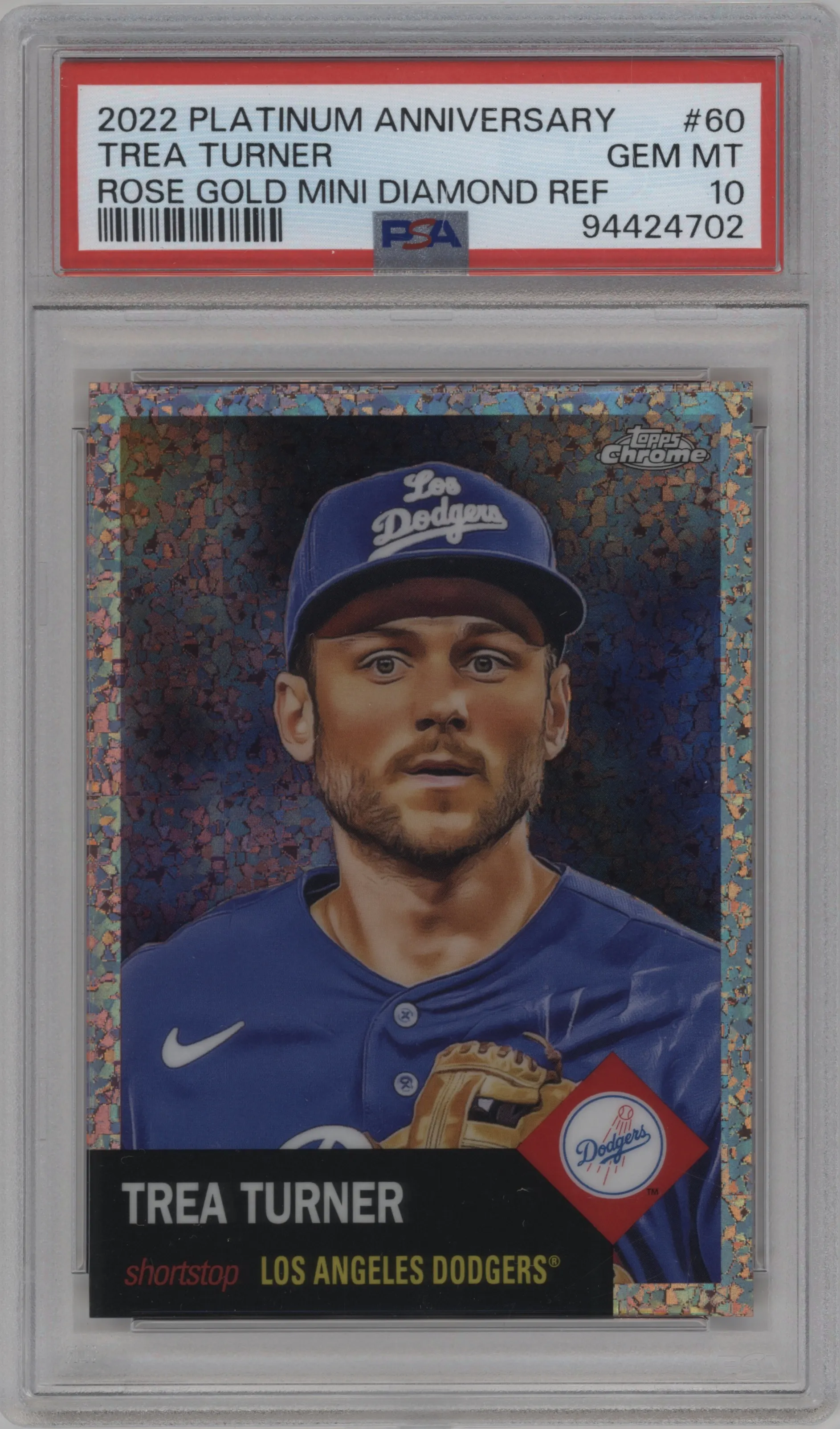 2022 Topps Chrome Platinum Anniversary Trea Turner Rose Gold Mini-Diamond PSA 10