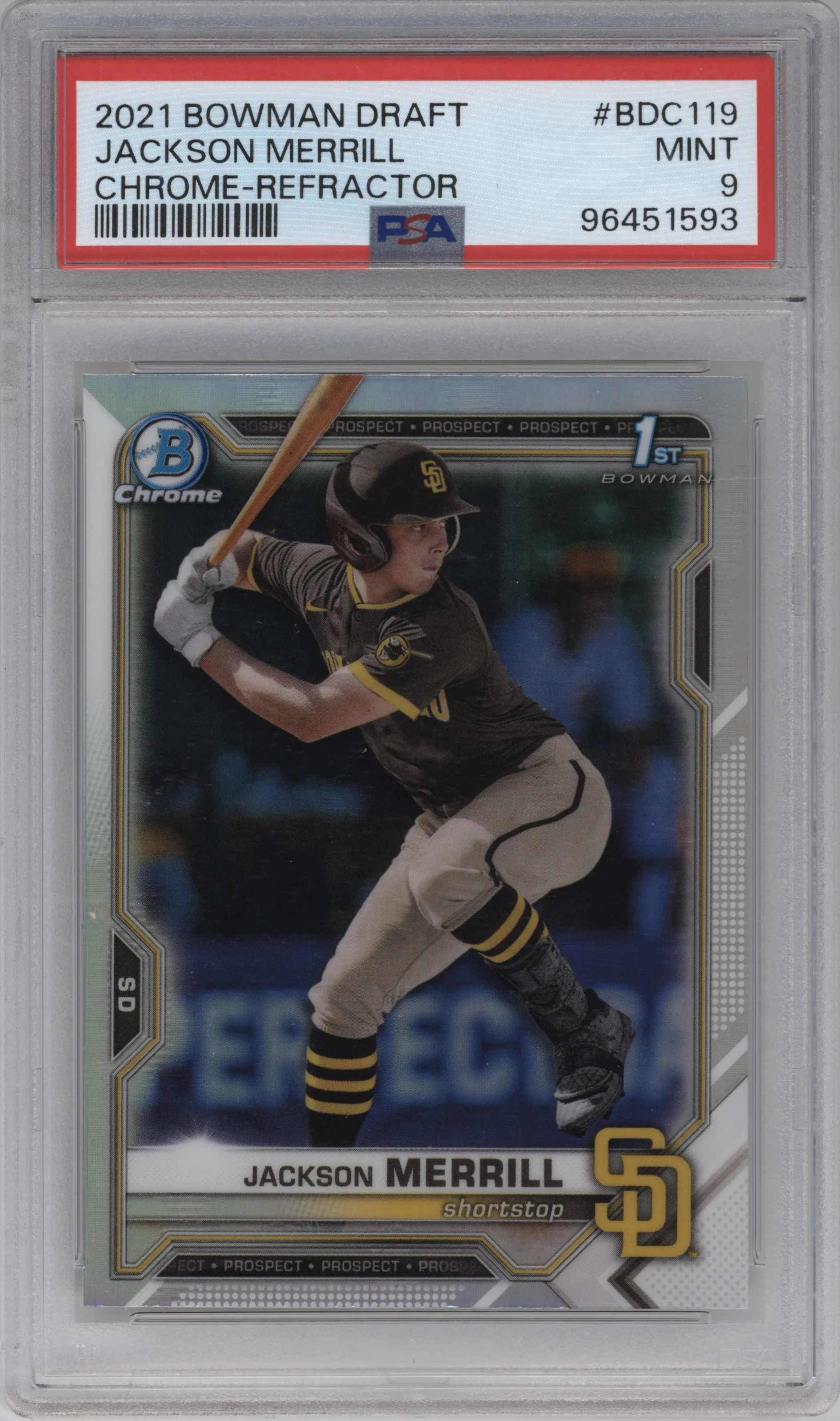 2021 Bowman Draft Chrome Jackson Merrill Refractor PSA 9