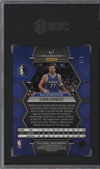 Luka Doncic from the 2022-23 Panini Mosaic set featuring a Lucky Envelopes parallel graded by SGC and given an overall grade of 9.