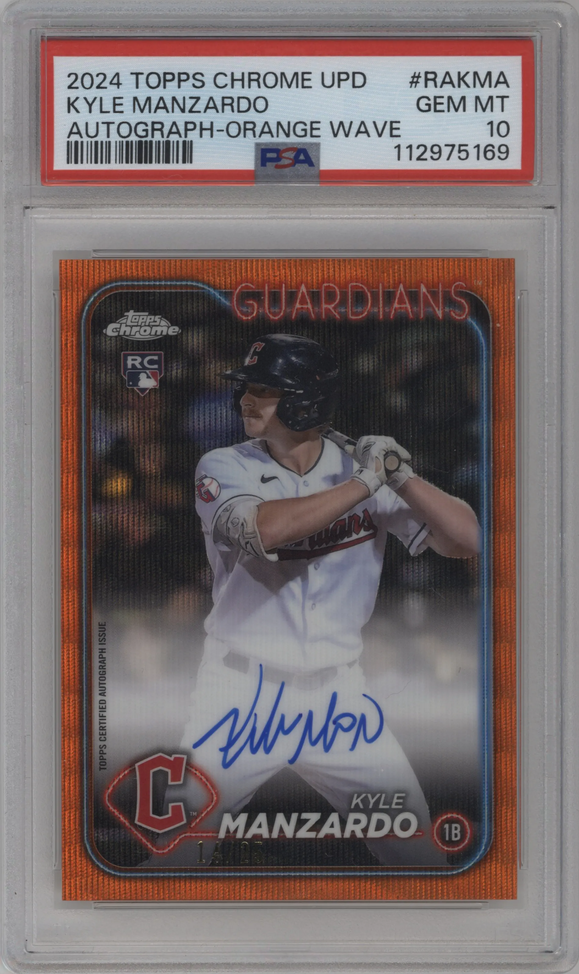 2024 Topps Chrome Update Auto Kyle Manzardo Orange Wave Refractor PSA 10