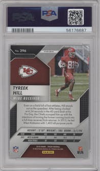 Tyreek Hill from the 2016 Panini Prizm set featuring a Prizm parallel graded by PSA and given an overall grade of 9.