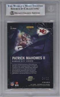 Patrick Mahomes II from the 2021 Panini Contenders Optic set featuring a Gold parallel graded by Beckett and given an overall grade of 8.
