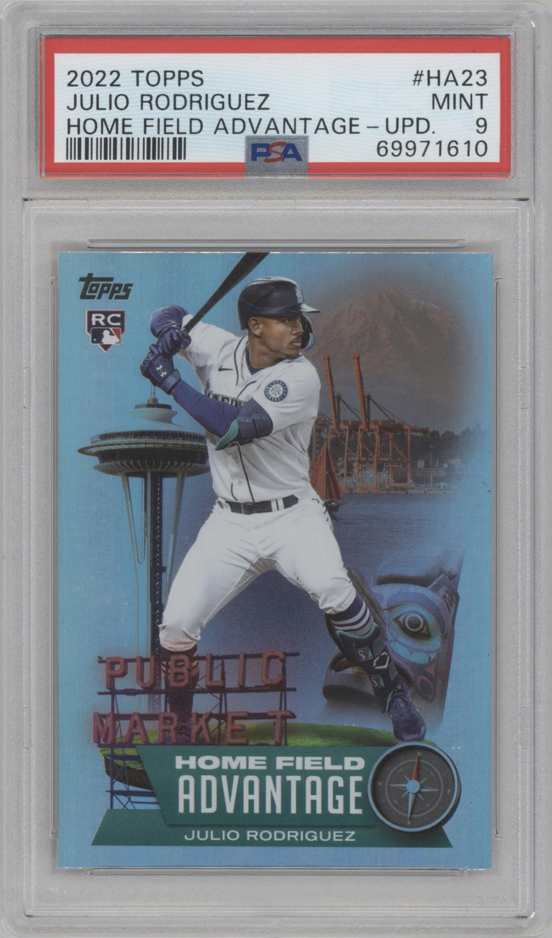 Julio Rodriguez from the 2022 Topps Update  set graded by PSA and given an overall grade of 9.